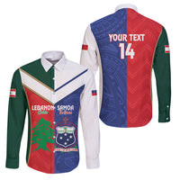 Custom Rugby Samoa and Lebanon Family Matching Long Sleeve Bodycon Dress and Hawaiian Shirt Toa Samoa Cedars Together