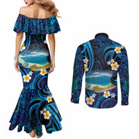 French Polynesia Tetiaroa Atoll Couples Matching Mermaid Dress and Long Sleeve Button Shirt Polynesian Curves Style LT14 - Polynesian Pride
