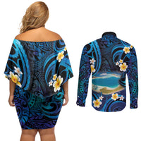 French Polynesia Tetiaroa Atoll Couples Matching Off Shoulder Short Dress and Long Sleeve Button Shirt Polynesian Curves Style LT14 - Polynesian Pride