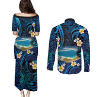 French Polynesia Tetiaroa Atoll Couples Matching Puletasi and Long Sleeve Button Shirt Polynesian Curves Style LT14 - Polynesian Pride