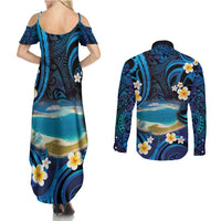 French Polynesia Tetiaroa Atoll Couples Matching Summer Maxi Dress and Long Sleeve Button Shirt Polynesian Curves Style LT14 - Polynesian Pride