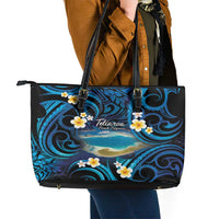 French Polynesia Tetiaroa Atoll Leather Tote Bag Polynesian Curves Style LT14 - Polynesian Pride