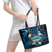 French Polynesia Tetiaroa Atoll Leather Tote Bag Polynesian Curves Style LT14 - Polynesian Pride