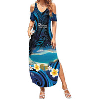 French Polynesia Tetiaroa Atoll Summer Maxi Dress Polynesian Curves Style LT14 Women Blue - Polynesian Pride
