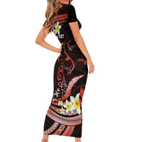 Personalised Tahiti Bora Bora Family Matching Short Sleeve Bodycon Dress and Hawaiian Shirt Manta Rays With Polynesian Plumeria