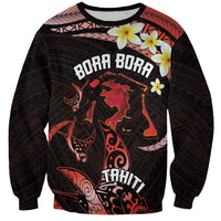 Personalised Tahiti Bora Bora Sweatshirt Manta Rays With Polynesian Plumeria LT14 Unisex Red - Polynesian Pride