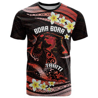 Personalised Tahiti Bora Bora T Shirt Manta Rays With Polynesian Plumeria LT14 Red - Polynesian Pride
