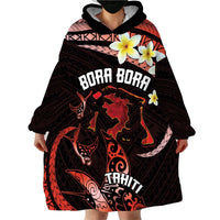 Personalised Tahiti Bora Bora Wearable Blanket Hoodie Manta Rays With Polynesian Plumeria