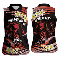 Personalised Tahiti Bora Bora Women Sleeveless Polo Shirt Manta Rays With Polynesian Plumeria