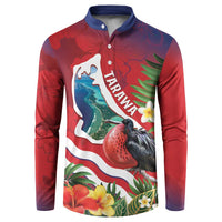 Personalised Kiribati Tarawa Atoll Button Sweatshirt Frigate Bird With Map Tropical Style LT14 Red - Polynesian Pride