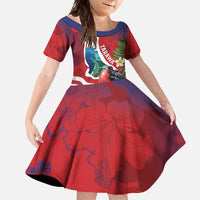 Personalised Kiribati Tarawa Atoll Family Matching Mermaid Dress and Hawaiian Shirt Frigate Bird With Map Tropical Style LT14 Daughter's Dress Red - Polynesian Pride