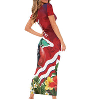 Personalised Kiribati Tarawa Atoll Short Sleeve Bodycon Dress Frigate Bird With Map Tropical Style LT14 - Polynesian Pride