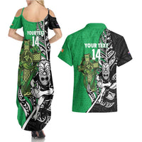 New Zealand and Ireland Rugby Custom Couples Matching Summer Maxi Dress and Hawaiian Shirt Maori Tiki Fern Irish Celtic Cross - Polynesian Pride