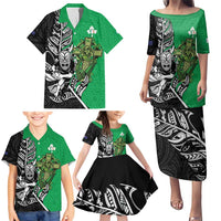New Zealand and Ireland Rugby Custom Family Matching Puletasi and Hawaiian Shirt Maori Tiki Fern Irish Celtic Cross - Polynesian Pride