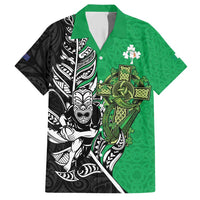 New Zealand and Ireland Rugby Custom Family Matching Short Sleeve Bodycon Dress and Hawaiian Shirt Maori Tiki Fern Irish Celtic Cross - Polynesian Pride