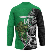 New Zealand and Ireland Rugby Custom Hockey Jersey Maori Tiki Fern Irish Celtic Cross - Polynesian Pride