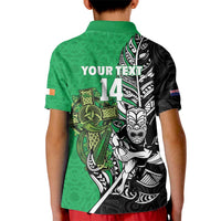 New Zealand and Ireland Rugby Custom Kid Polo Shirt Maori Tiki Fern Irish Celtic Cross - Polynesian Pride