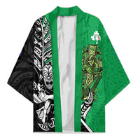 New Zealand and Ireland Rugby Custom Kimono Maori Tiki Fern Irish Celtic Cross - Polynesian Pride