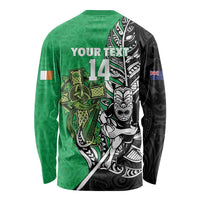 New Zealand and Ireland Rugby Custom Long Sleeve Shirt Maori Tiki Fern Irish Celtic Cross - Polynesian Pride