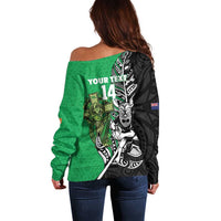 New Zealand and Ireland Rugby Custom Off Shoulder Sweater Maori Tiki Fern Irish Celtic Cross - Polynesian Pride