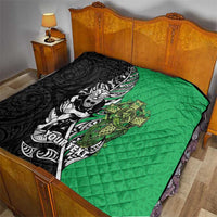 New Zealand and Ireland Rugby Custom Quilt Maori Tiki Fern Irish Celtic Cross - Polynesian Pride