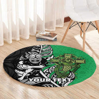 New Zealand and Ireland Rugby Custom Round Carpet Maori Tiki Fern Irish Celtic Cross - Polynesian Pride
