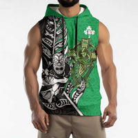 New Zealand and Ireland Rugby Custom Sleeveless Hoodie Maori Tiki Fern Irish Celtic Cross - Polynesian Pride