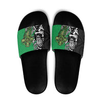 New Zealand and Ireland Rugby Custom Slide Sandals Maori Tiki Fern Irish Celtic Cross - Polynesian Pride