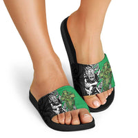 New Zealand and Ireland Rugby Custom Slide Sandals Maori Tiki Fern Irish Celtic Cross - Polynesian Pride