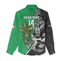 New Zealand and Ireland Rugby Custom Women Casual Shirt Maori Tiki Fern Irish Celtic Cross - Polynesian Pride