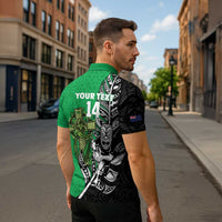 New Zealand and Ireland Rugby Custom Zipper Polo Shirt Maori Tiki Fern Irish Celtic Cross - Polynesian Pride