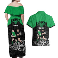 New Zealand and Ireland Rugby Custom Couples Matching Off Shoulder Maxi Dress and Hawaiian Shirt Chicago 2025 Go All Black Shamrocks - Polynesian Pride