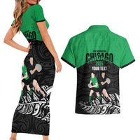 New Zealand and Ireland Rugby Custom Couples Matching Short Sleeve Bodycon Dress and Hawaiian Shirt Chicago 2025 Go All Black Shamrocks - Polynesian Pride
