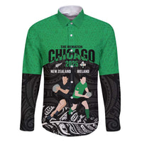 New Zealand and Ireland Rugby Custom Family Matching Puletasi and Hawaiian Shirt Chicago 2025 Go All Black Shamrocks - Polynesian Pride