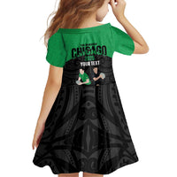 New Zealand and Ireland Rugby Custom Family Matching Short Sleeve Bodycon Dress and Hawaiian Shirt Chicago 2025 Go All Black Shamrocks - Polynesian Pride