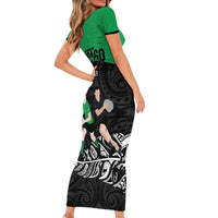 New Zealand and Ireland Rugby Custom Family Matching Short Sleeve Bodycon Dress and Hawaiian Shirt Chicago 2025 Go All Black Shamrocks - Polynesian Pride