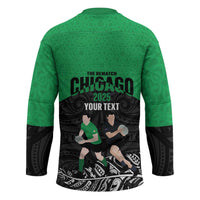 New Zealand and Ireland Rugby Custom Hockey Jersey Chicago 2025 Go All Black Shamrocks - Polynesian Pride