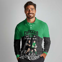 New Zealand and Ireland Rugby Custom Long Sleeve Polo Shirt Chicago 2025 Go All Black Shamrocks - Polynesian Pride