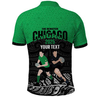 New Zealand and Ireland Rugby Custom Polo Shirt Chicago 2025 Go All Black Shamrocks - Polynesian Pride