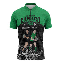 New Zealand and Ireland Rugby Custom Zipper Polo Shirt Chicago 2025 Go All Black Shamrocks - Polynesian Pride