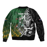 New Zealand and South Africa Rugby Custom Bomber Jacket Maori Tiki Fern Springboks Kente Pattern - Polynesian Pride