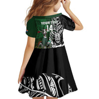 New Zealand and South Africa Rugby Custom Family Matching Off Shoulder Short Dress and Hawaiian Shirt Maori Tiki Fern Springboks Kente Pattern - Polynesian Pride