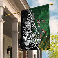 New Zealand and South Africa Rugby Custom Garden Flag Maori Tiki Fern Springboks Kente Pattern - Polynesian Pride
