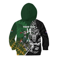 New Zealand and South Africa Rugby Custom Kid Hoodie Maori Tiki Fern Springboks Kente Pattern - Polynesian Pride