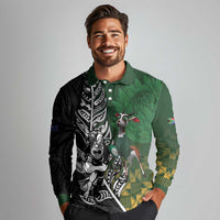 New Zealand and South Africa Rugby Custom Long Sleeve Polo Shirt Maori Tiki Fern Springboks Kente Pattern - Polynesian Pride