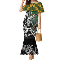 New Zealand and South Africa Rugby Custom Mermaid Dress Maori Tiki Fern Springboks Kente Pattern - Polynesian Pride