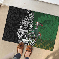 New Zealand and South Africa Rugby Custom Rubber Doormat Maori Tiki Fern Springboks Kente Pattern - Polynesian Pride