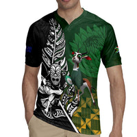 New Zealand and South Africa Rugby Custom Rugby Jersey Maori Tiki Fern Springboks Kente Pattern - Polynesian Pride