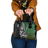 New Zealand and South Africa Rugby Custom Shoulder Handbag Maori Tiki Fern Springboks Kente Pattern - Polynesian Pride