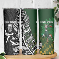 New Zealand and South Africa Rugby Skinny Tumbler Maori Tiki Fern Springboks Kente Pattern - Polynesian Pride